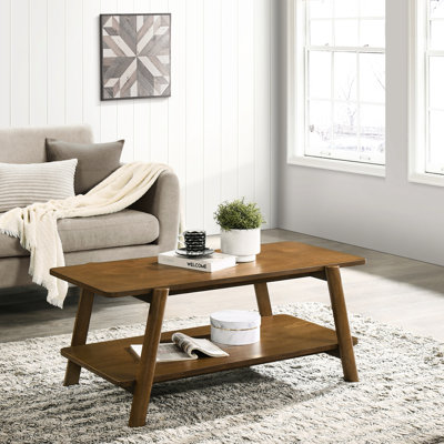 Table basse 3 de style Mid-Century moderne, couleur noyer et 3 tablettes avec tablettes stables