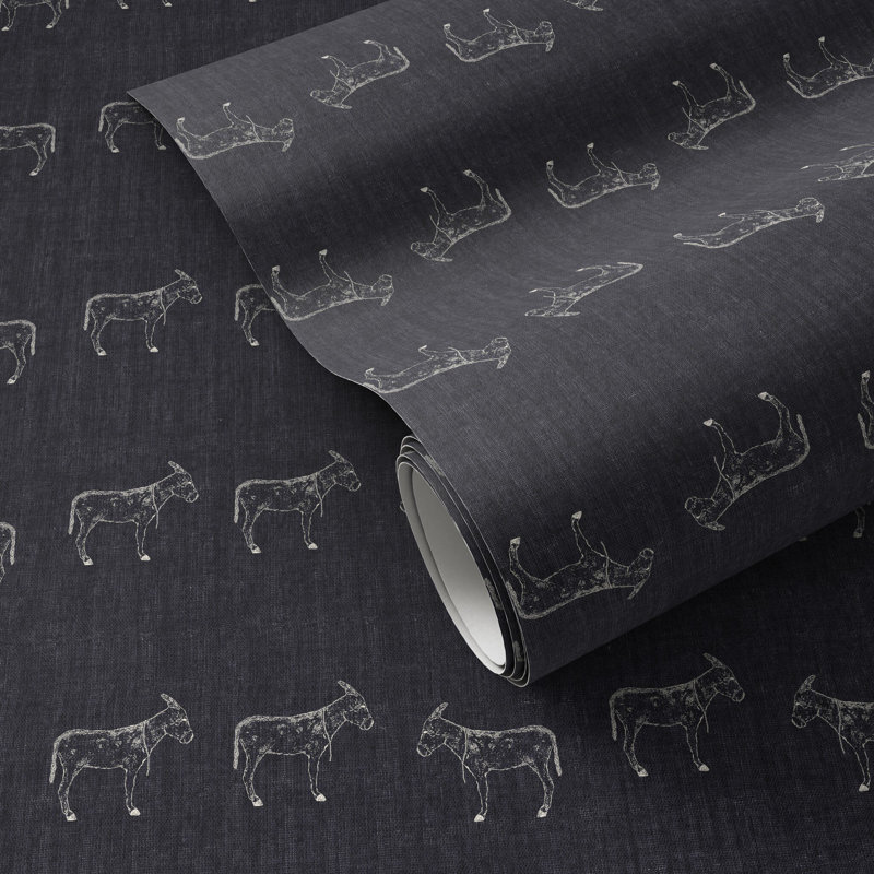 BURRO Animal Print Wallpaper Roll, W12" x H8", Burros Charcoal