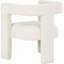Chaise d'appoint blanche, design minimaliste moderne, revêtement Boucl, dossier ouvert arrondi, siège confortable, support à trois pieds, pour salle à manger, chaise contemporaine de 26 pouces de largeur avec siège monochrome