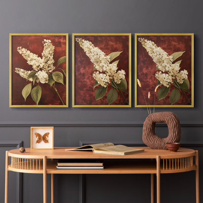Étude florale série LXVIII - ensemble de 3 estampes numériques encadrées - prêt à être accroché
