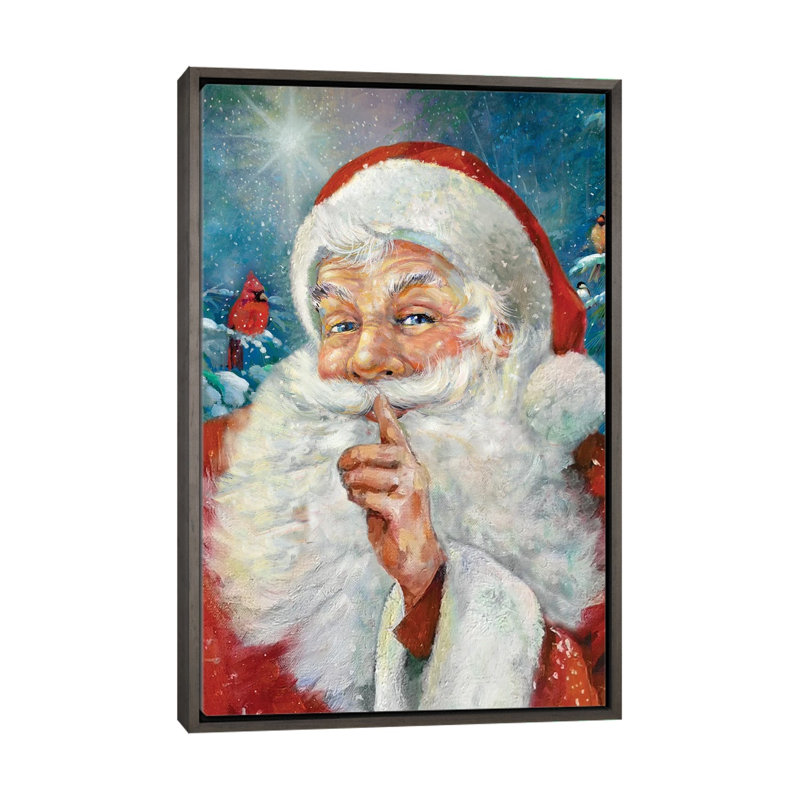 Père Noël secret, reproduction d'art sur toile tendue, H 40 po x l 26 po, Reproduction encadrée sans passe-partout, Gris