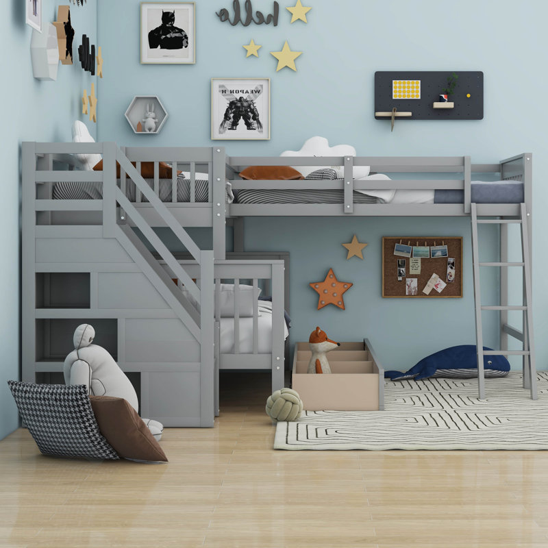 Kids Twin Over Full Bunk Bed, Gray