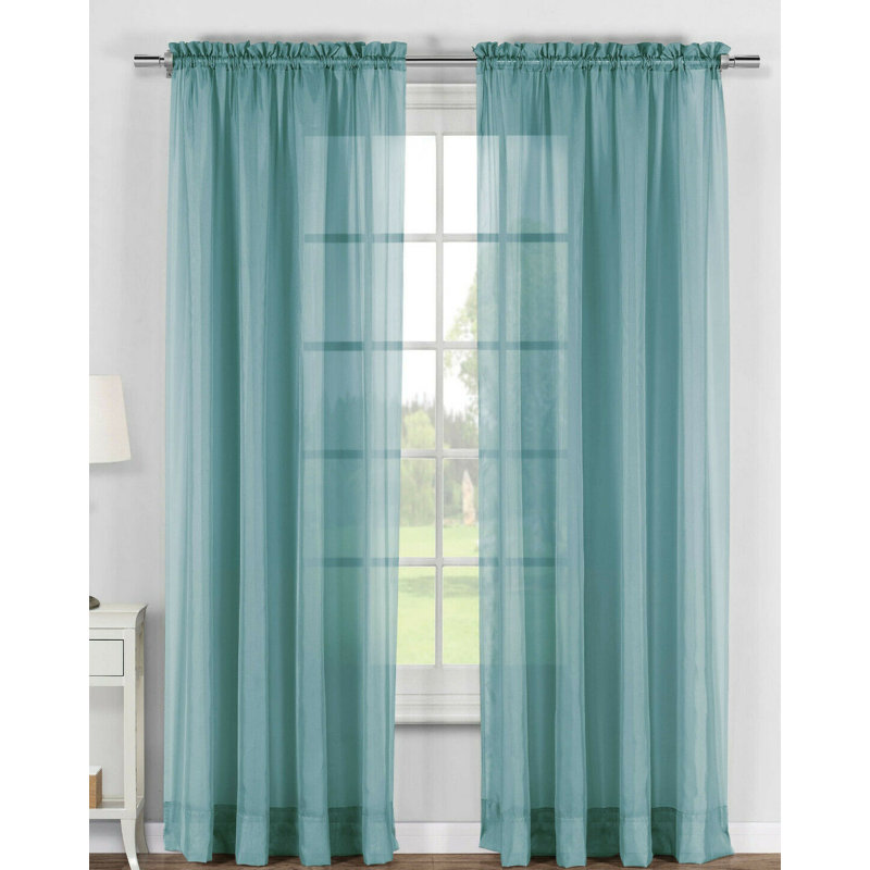 Louth Solid Color Sheer Rod Pocket Curtain Panels, Turquoise