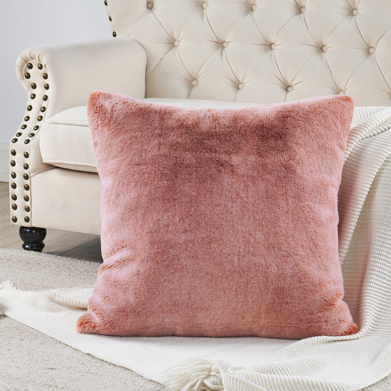 Housse de coussin lourd en fausse fourrure, H 26 pi x l 26 pi, Orange brûlé