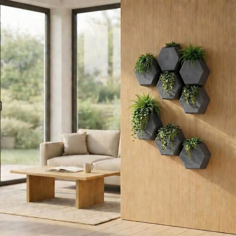 Inett Polyethylene Wall Planter Set, 4, Dark Gray