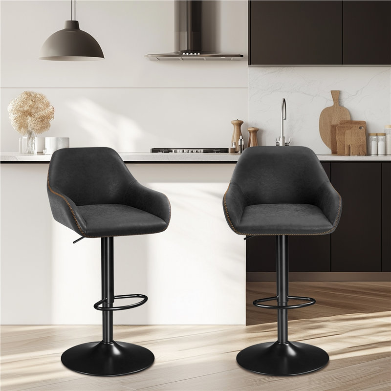 Eastway Swivel Upholstered Adjustable Height Counter Stool with Metal Frame, Black