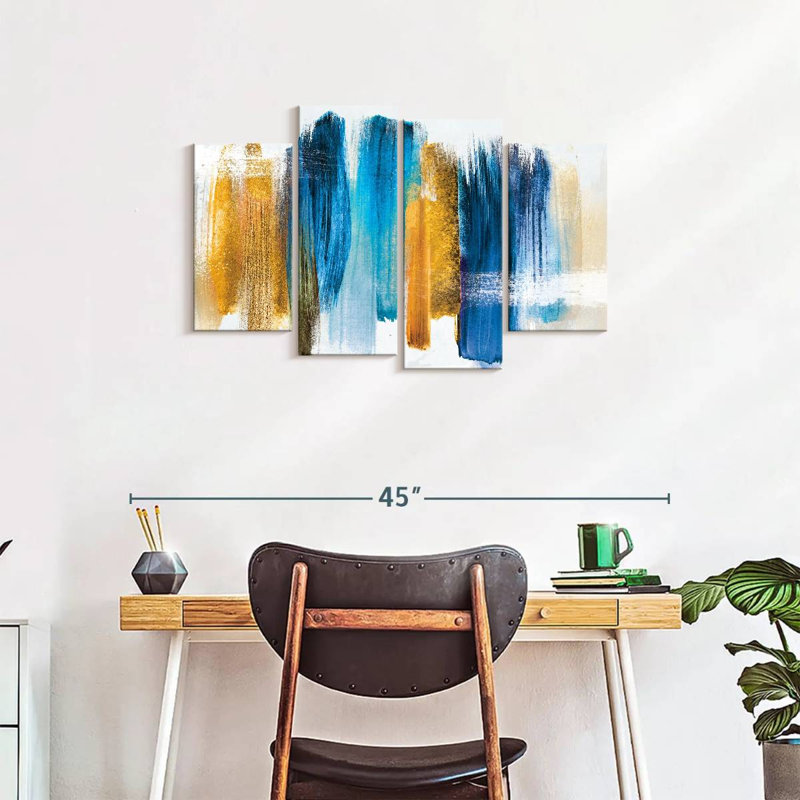 «Blue and Gold Abstract», reproduction sur toile, H 36 po x l 22 po x P 1 po