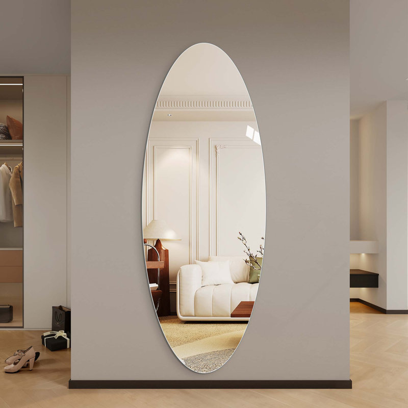 65" X 24" Full Length Wall Mirror, Oval Design, 5Mm Copper-Free Silver Glass, Moisture-Resistant & Anti-Oxidation, HD Reflection, Wall-Mounted For Entryway, Bedroom & Salon