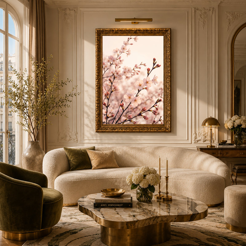 Art mural sur toile Branches et fleurs de cerisier rose pâle, 30"H x 20"W