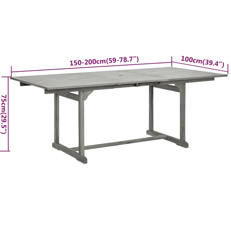 Jameeka 6 - Person Acacia Solid Wood Patio Dining Set Extendable and Umbrella Hole Included Table,, Grey 2