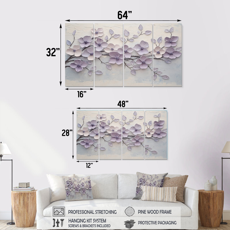«Mauve mauve lilas Melody I», ensemble d'art sur toile lilas, H 32 po x l 64 po