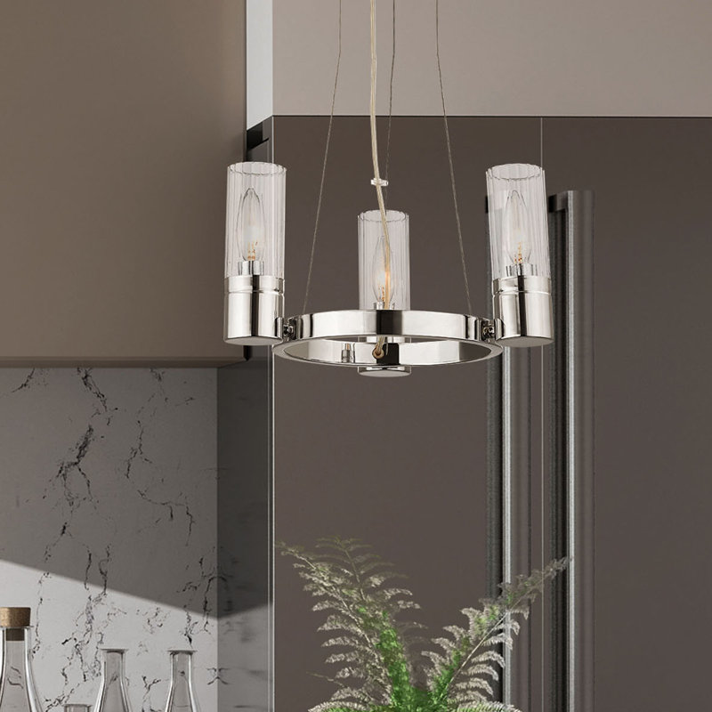 Lustre en roue de chariot unique à 3 lumières Barnett, Chrome poli