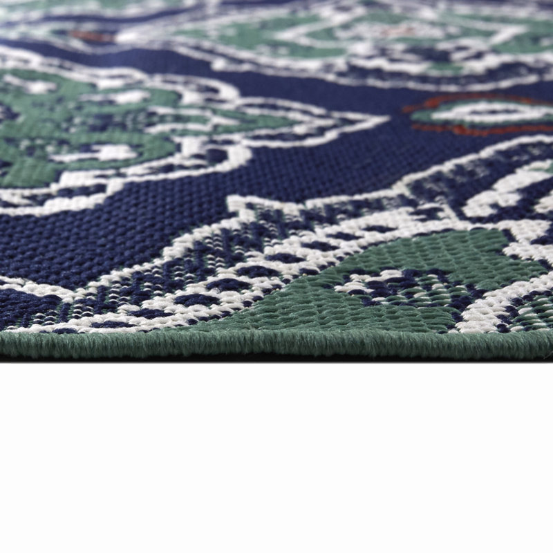 Marama Dark Blue Medallion Indoor/Outdoor Area Rug, Rectangle 6'7" x 8'10"