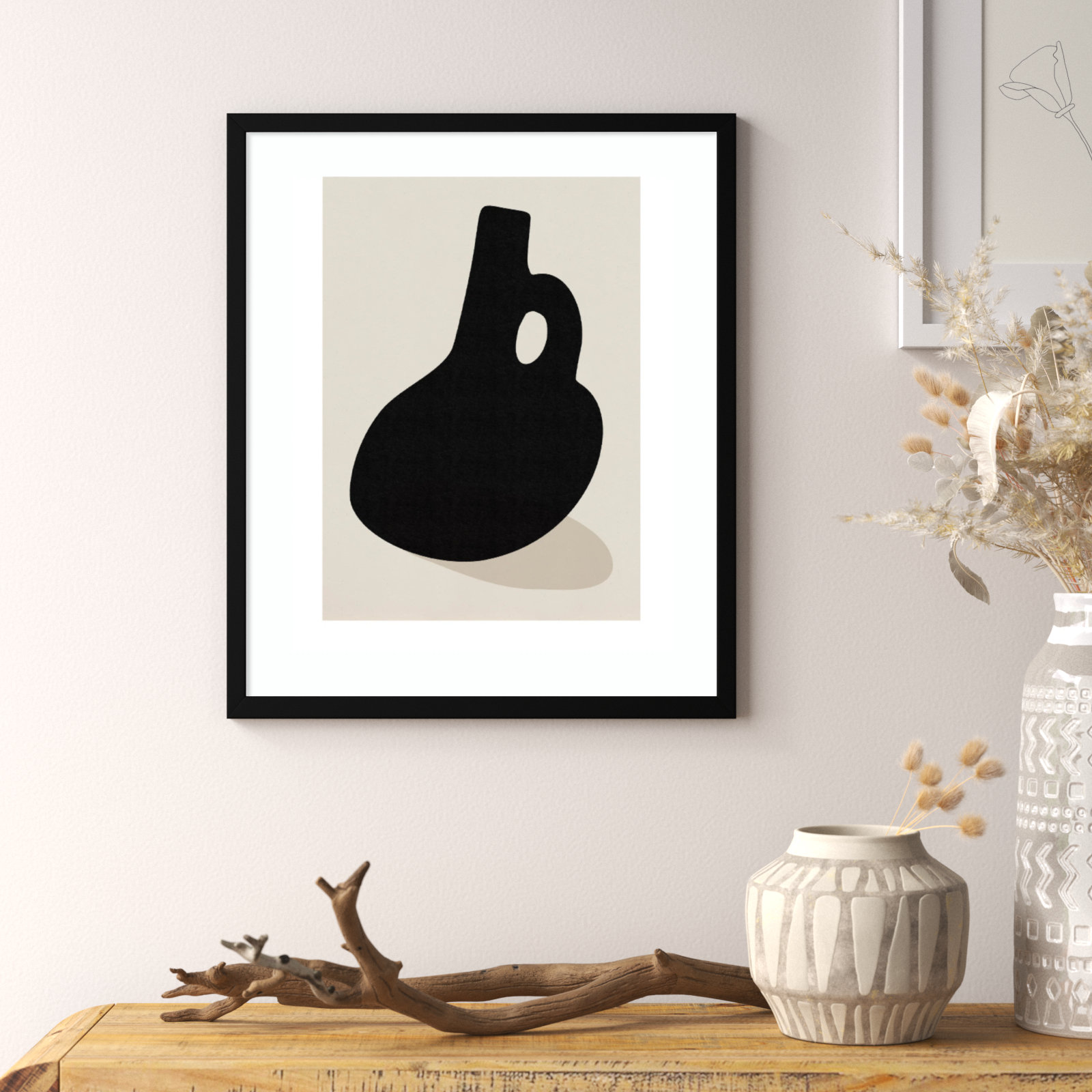 Black Vase by Simon West, Black Framed, 25" H x 21" W x 0.8" D