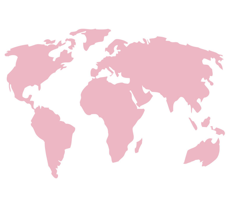 Décalcomanie murale carte du monde, H 22 po x l 32 po x P 0,01 po, Rose œillet