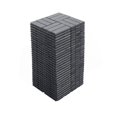 30 PCS Interlocking Deck Tiles Striped Pattern, 12" X 12" Square Acacia Hardwood Outdoor Flooring For Patio, Bancony, Pool Side