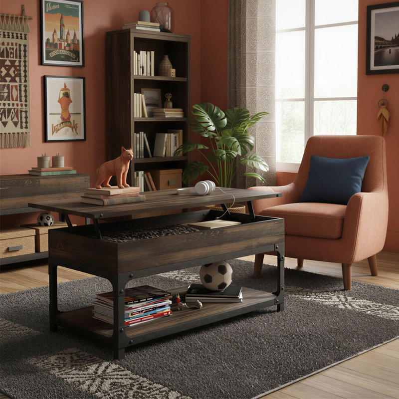 Lift-Top Coffee Table With Drawers - Thumbnail 2