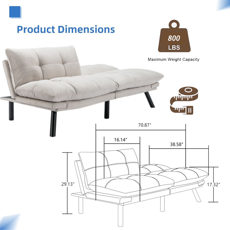 Temoor 70.87'' Velvet Sofa, Cream Velvet
