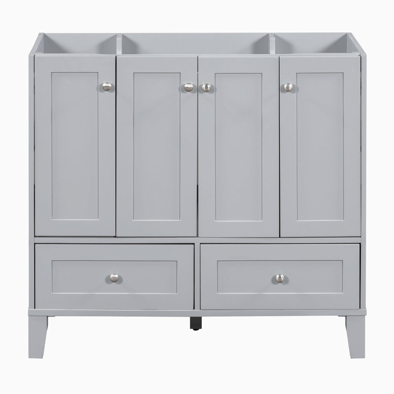 Meuble-lavabo de 36 po sans comptoir, armoire de rangement en bois massif seulement, meuble-lavabo autoportant avec 4 portes à fermeture douce et 2 tiroirs