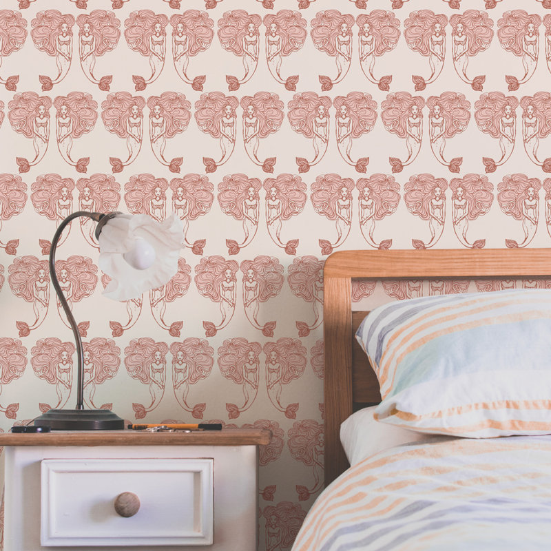 Beardsley 16.5' L x 20.5" W Wallpaper Roll, Coral