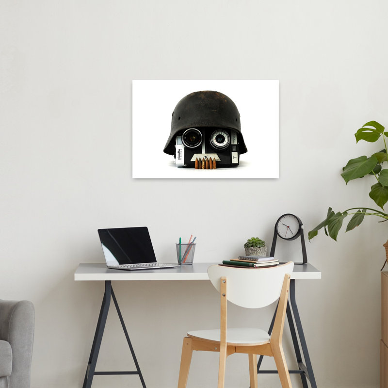 Affiche murale abstraite de style industriel vintage avec casque militaire et crâne, H 24 po x l 36 po