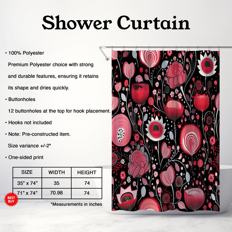 Rideau de douche 1 pièce Sweet Flow, H 74 po x l 71 po