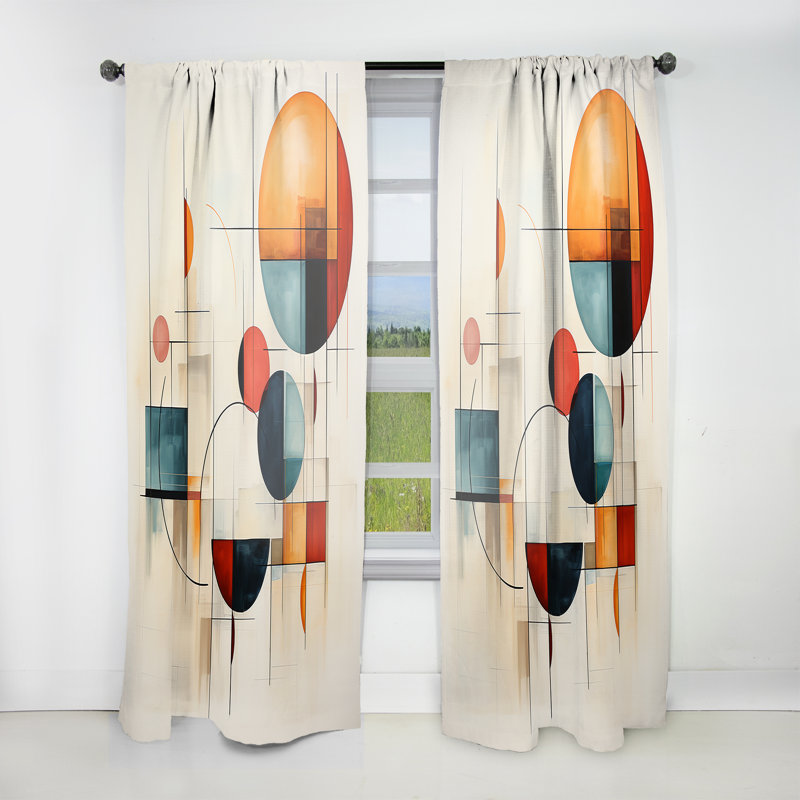 Rideau obscurcissant coloré à motif géométrique Mid-Century coloré - 1 panneau, L 52 po x L 63 po