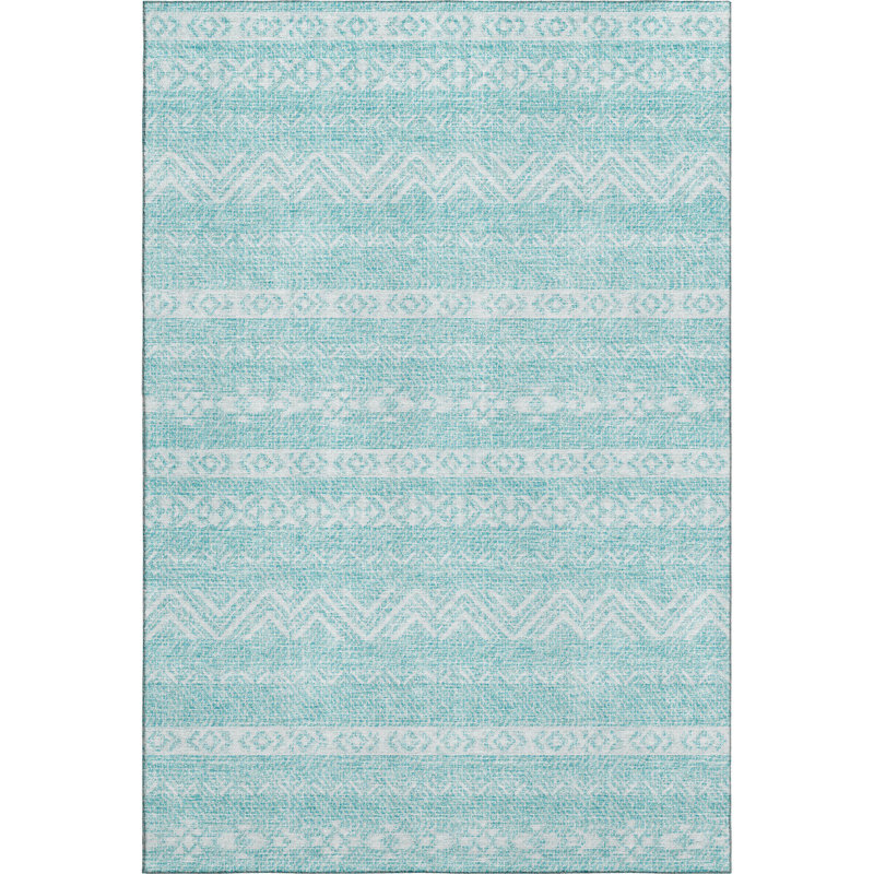 Premium Machine Washable Prisco Teal Rug, Rectangle 10' x 14'