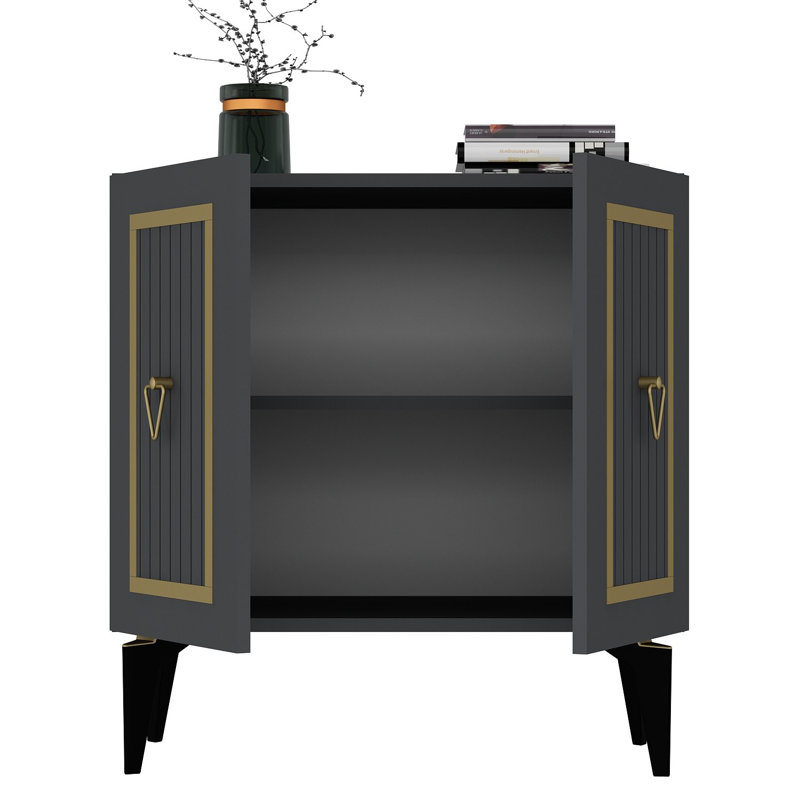Console élégante, anthracite et or, 29,5 po x 31,1 po x 15,7 po | 100% panneau de particules enduit de mélamine, épaisseur: 0,7 pouce | Conception élégante et fonctionnelle pour le salon ou le vestibule, durable et moderne
