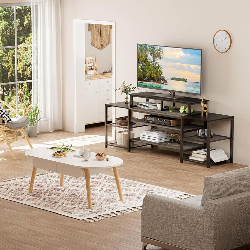 TV Shelf Riser For 32-60 Inch TV With Solid Black Con...