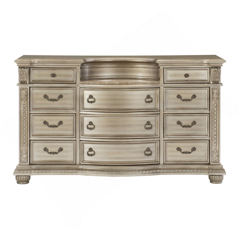 Commode de luxe 1 pièce à finition argentée avec 11 tiroirs et mobilier en marbre véritable