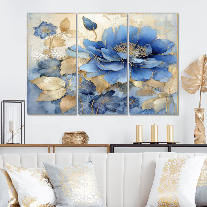 «Blooming Blue & White Chrysanthemum Flower I - Flowers», art mural sur toile, H 40 po x l 60 po x P 1 po