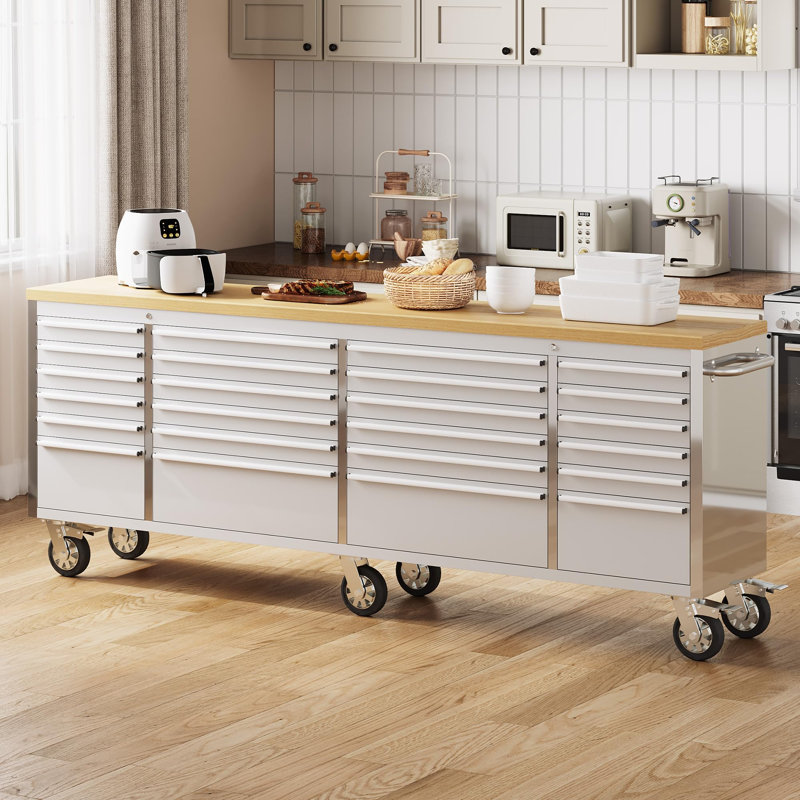 Coffre à outils de 96 po, armoire à outils avec 24 tiroirs, armoire de rangement mobile avec système de verrouillage, matériau en acier inoxydable et structure robuste, grande capacité pour la cuisine et le garage.