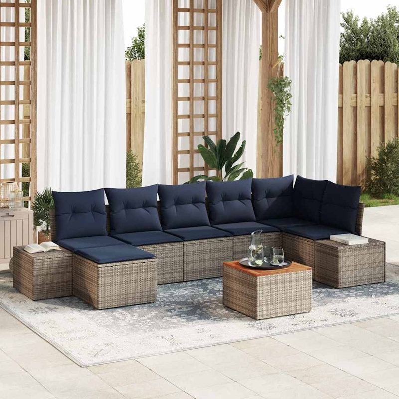 Ensemble de canapé de jardin avec coussin 8 pièces vidaXL, Coussin bleu marine / structure grise