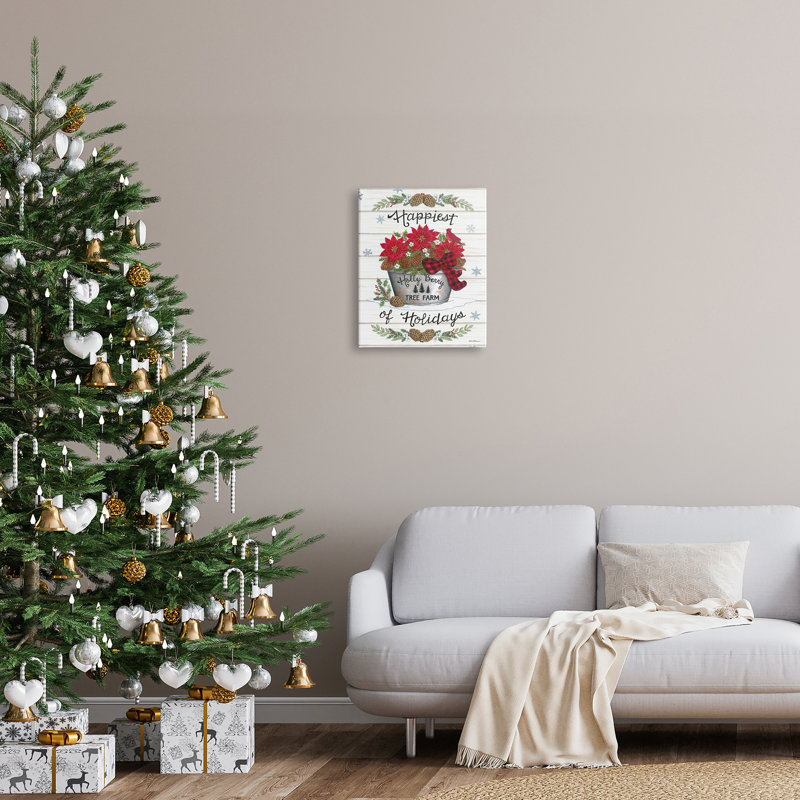 Rustic Farmhouse Holiday Poinsettia Bouquet Canvas Wall Art