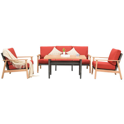Mobilier de patio extérieur 4 en rouge - aluminium toutes saisons rembourré avec coussins et 2 coussins pour terrasse 4 pièces