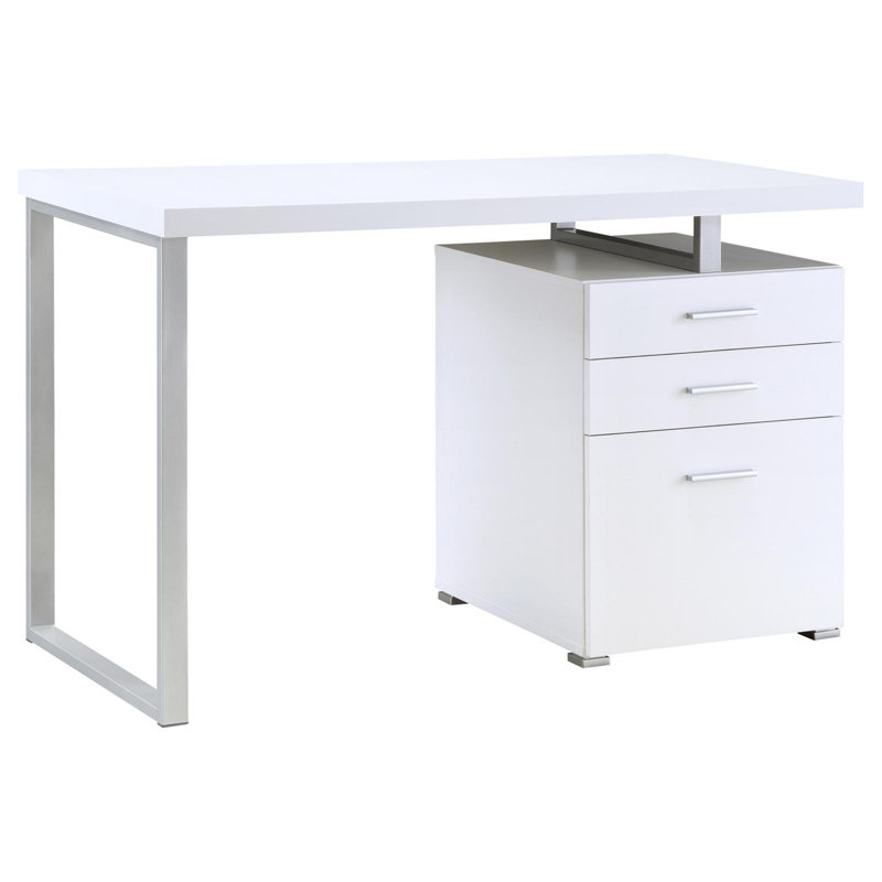 White 3-Drawer Reversible Office Desk