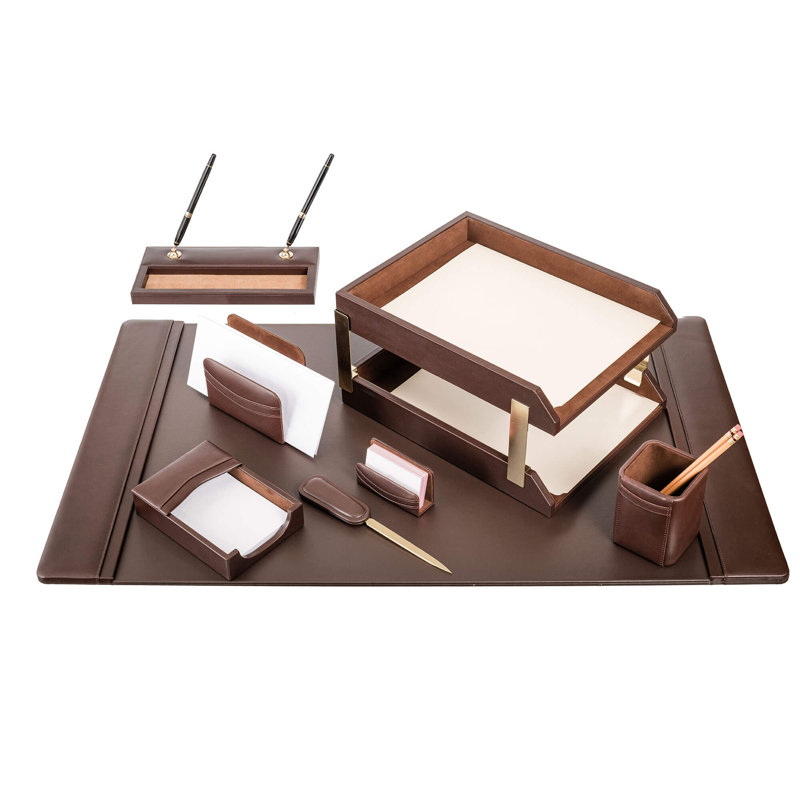 Leather Desk Organizer Set, Chocolate Brown