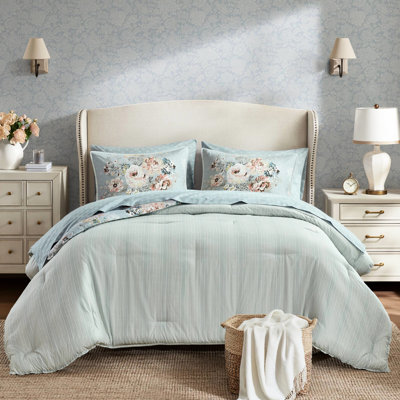Literie à motif floral doux bleu rétro pour lit double, microfibre ultra-lisse, tout confort, tissu en microfibre facile d'entretien, utilisation, entretien
