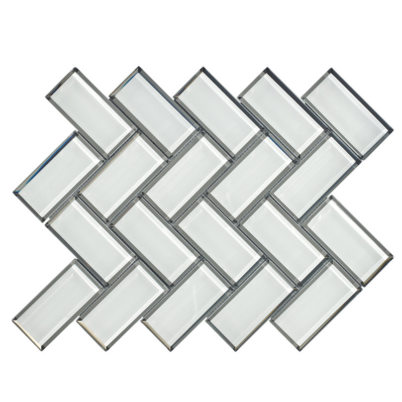 Carreau de mosaïque à chevrons / chevrons en verre 2 po x 4 po, Blanc/argenté