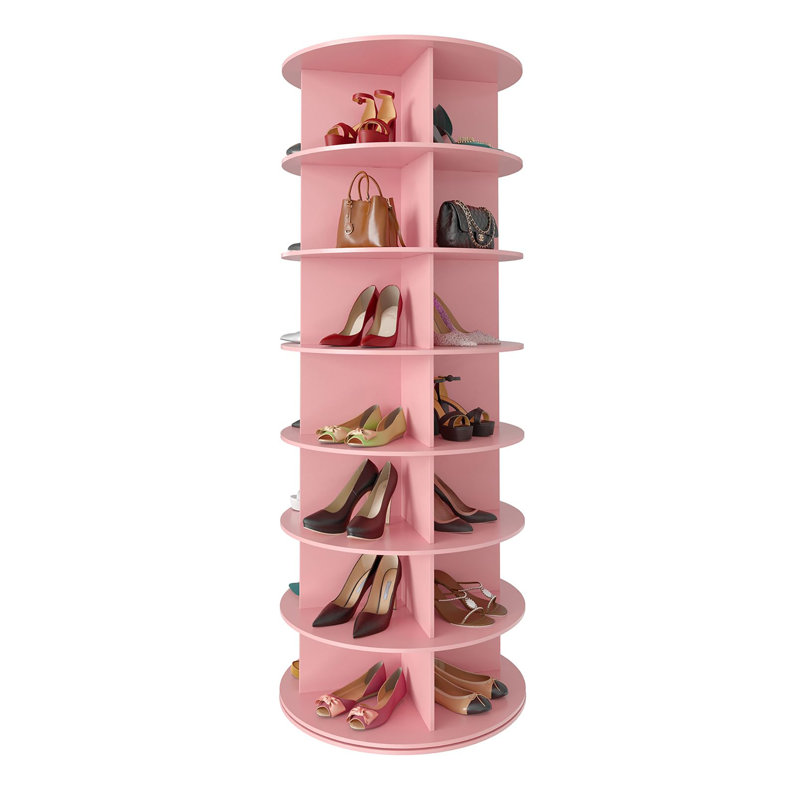 7-Tier 360° Rotating Shoe Rack Tower, Spinning Lazy Susan Shoe Storage Carousel for Closet Entryway, Pink