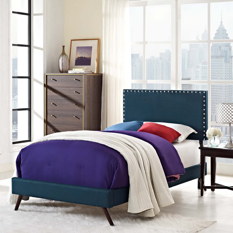 Macie Platform Bed with Round Splayed Legs, Beige, Twin