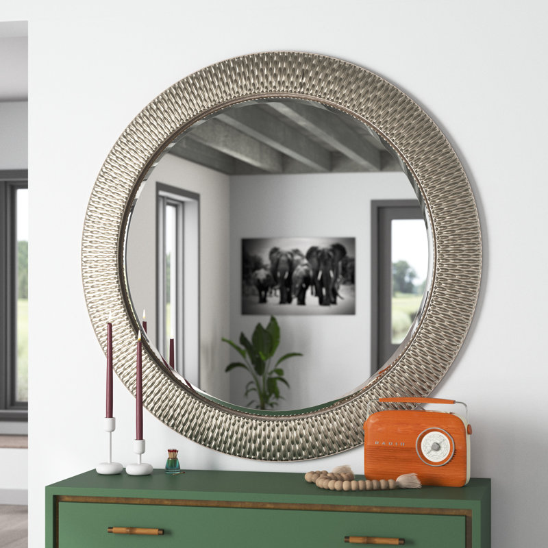Miroir mural Denville, Feuille d'argent brossé avec détails décoratifs, 54 po