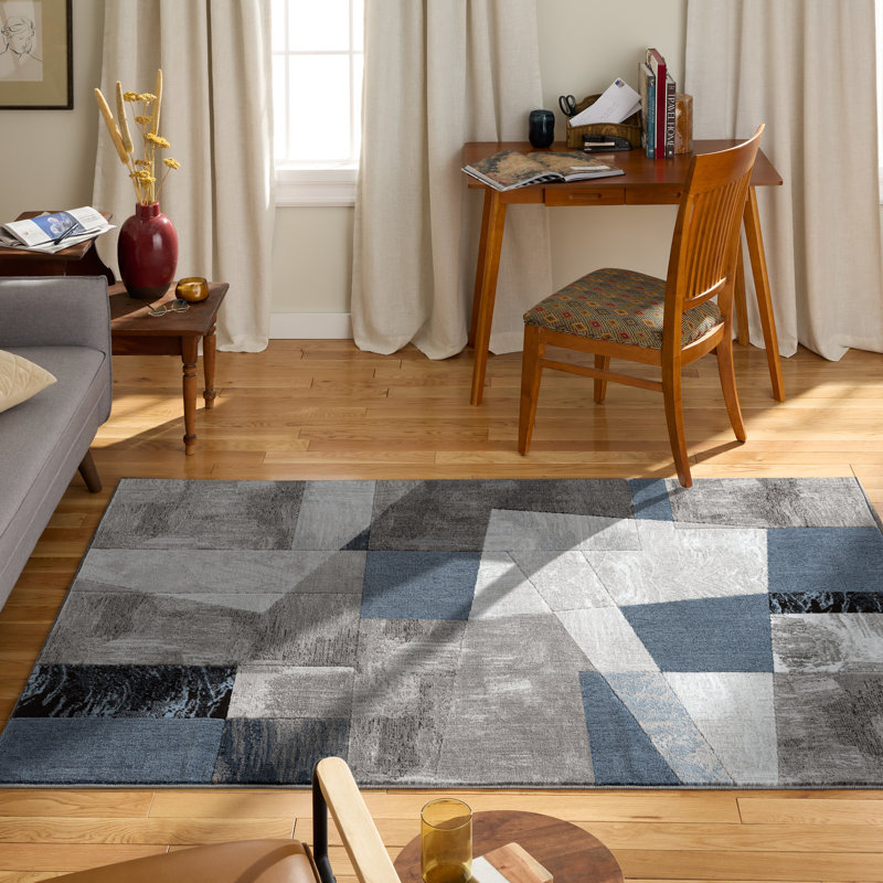 Roclin Geometric Area Rug in Blue/Gray, Rectangle 5'3" x 7'2"