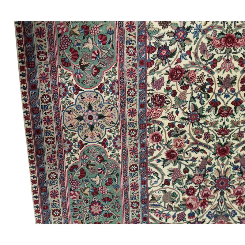 Tapis unique en laine noué à la main de 9 pi x 12 pi rouge / vert / rose