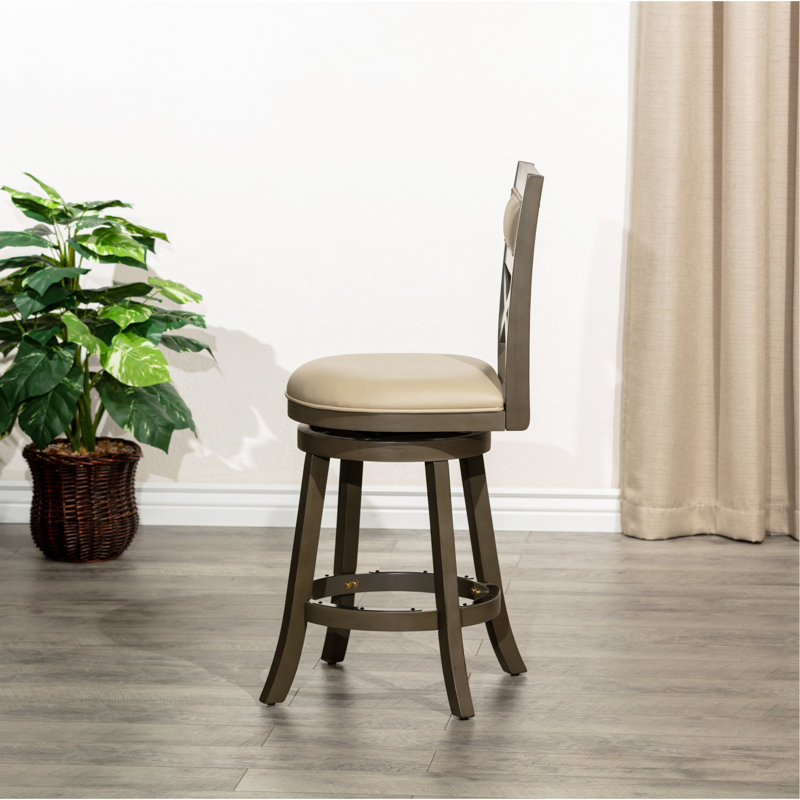 Tabouret pivotant à dossier en X de 24 po de hauteur comptoir, finition gris patiné
