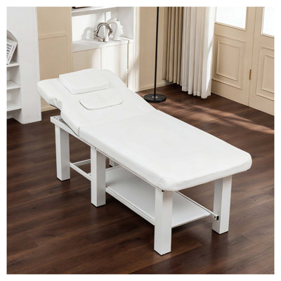 Table de massage inclinable réglable avec structure en métal robuste et revêtement en similicuir, blanc