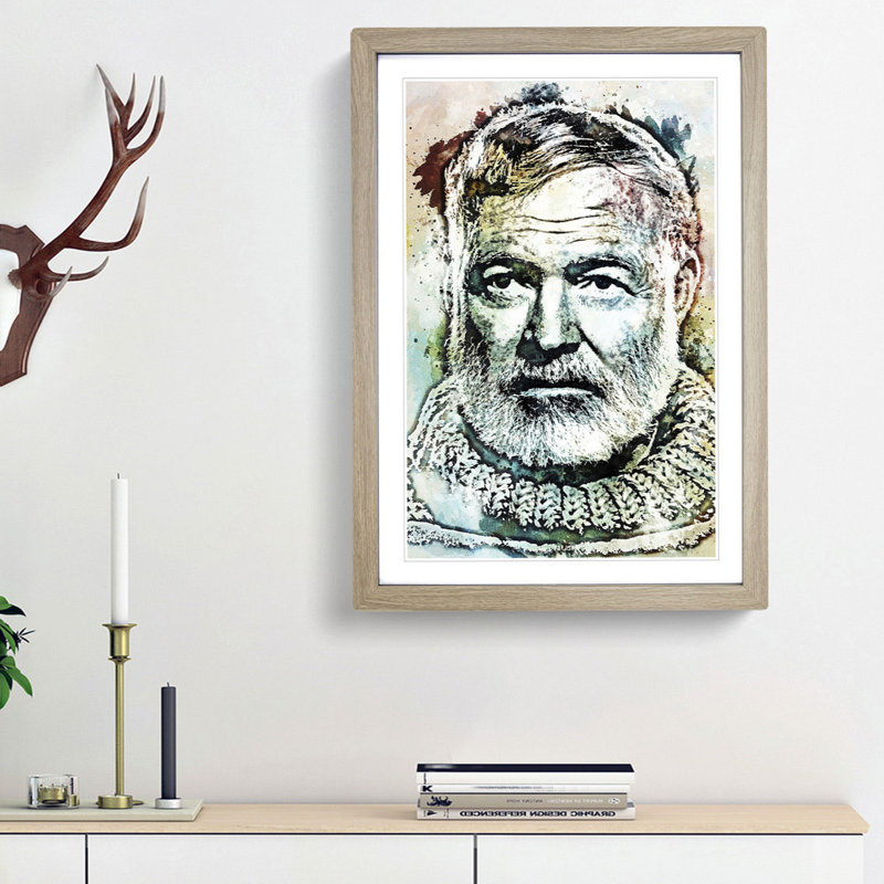 Ernest Hemingway in Abstract - Picture Frame Painting Print, 48cm H x 36cm W x 2cm D, Oak Framed