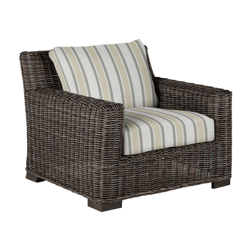 Rustic Woven Lounge Chair, Linen Forest, Black Walnut, No Welt
