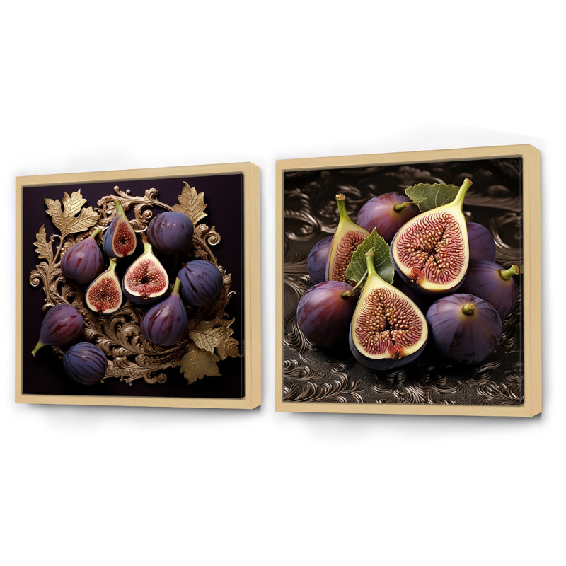 Figues gothiques en filigrane de fruits - fruits, ensemble de 2 collages carrés, Cadre flottant brun, H 30 po x l 61 po